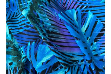 Voluminous Sapphire Palm Fronds Nylon Swimsuit Knit