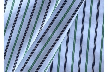 Emerald Green, Black & Bright White Striped Cotton Shirting (Made in Japan)