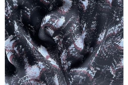Silvery Periwinkle & Sangria Feathery Floral Silk Georgette (Made in Italy)